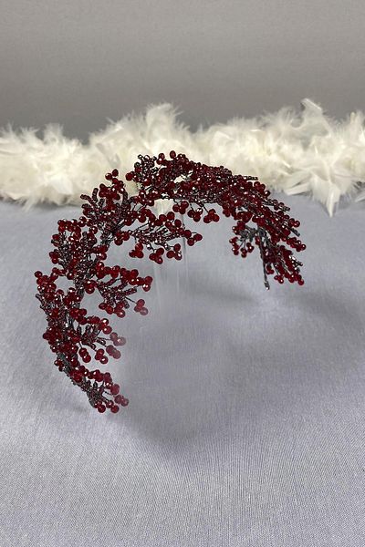 Hayalperest boncuk Banda de păr cu mărgele de cristal burgundy - Coroana de mireasă Henna