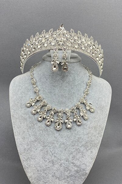 Limelia طقم تاج وقلادة هينا الفضية للعروس من ميا