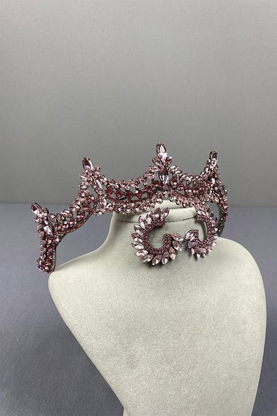 Hayalperest boncuk Venice Stoned Bridal Henna Crown and Drop Earring Set