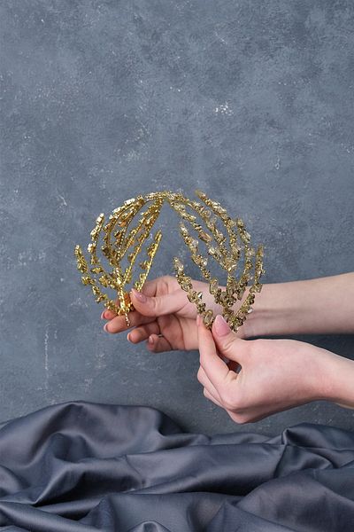 Hayalperest boncuk Honey Colored Double Sided Helen Bridal Henna Crown