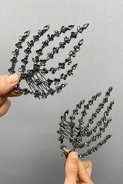 Hayalperest boncuk Accesoriu de păr cu model de frunze dublu gri antracit Coroana Henna
