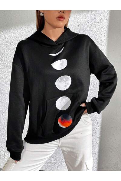 donamod Seria Coke Moon Print Kangaroo Pocket Drop Shoulder Hoodie