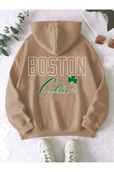 Adrift Hanorac supradimensionat cu glugă, imprimat colorat Boston, bej