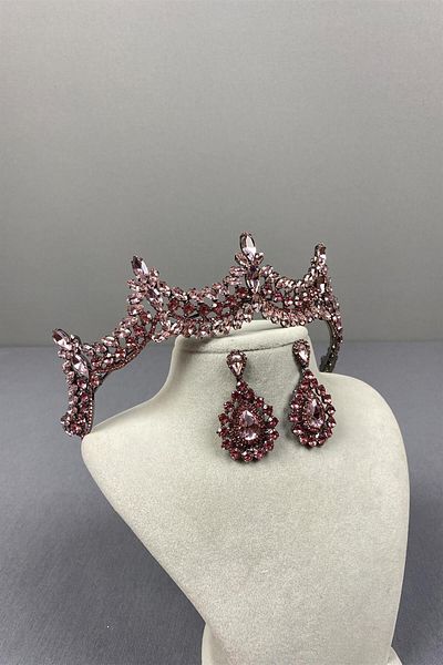Hayalperest boncuk Venetian Bridal Henna and Drop Earring Set with Pink Stones