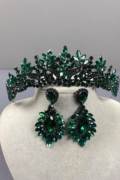 Hayalperest boncuk Green Belur Bridal Henna Crown and Shuttle Earring Set