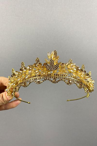 Hayalperest boncuk Coroană de mireasă cu mărgele Lena Crystal de culoare miere