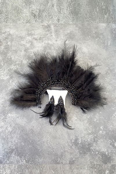 Hayalperest boncuk Coroană și cercei de mireasă Maya Feather Crystal Beaded Henna