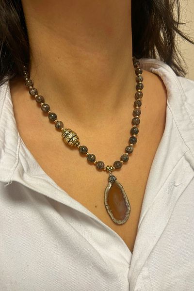 Suerte Accessories Handmade Agate Natural Stone Brown Agate Natural Stone Tip Special Design Women's Necklace