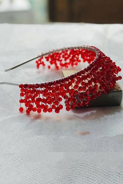 Hayalperest boncuk Coroană de mireasă din piatră de cristal intens Burgundy Accesoriu pentru păr Nunta Henna Nunta Logodna
