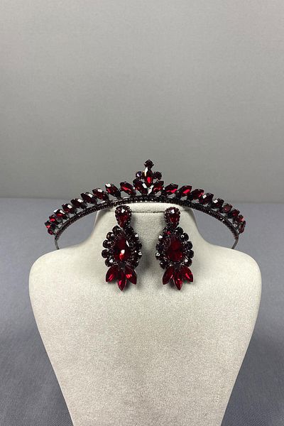 Hayalperest boncuk Set de cercei cu coroană și piatră de henna de mireasă Ece Burgundy