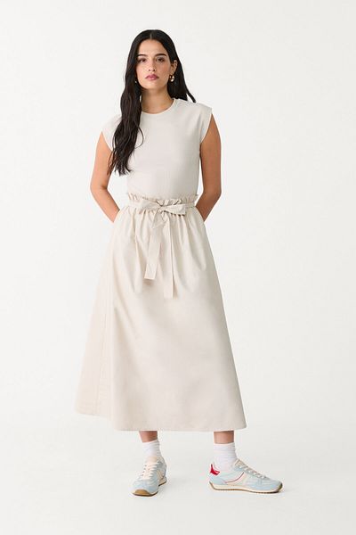 Stradivarius Midi Dress In Two Materials Limited Edition
