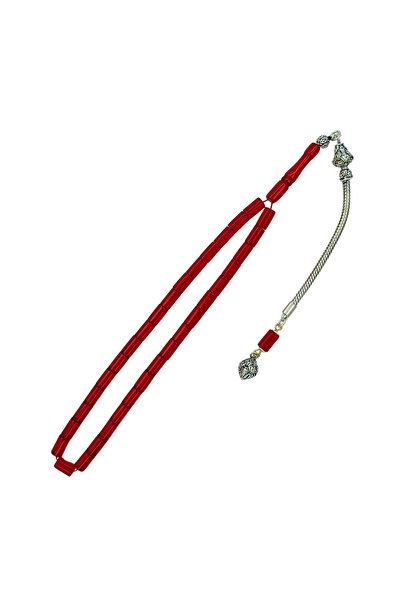 OltutaşıMarket مسبحة صلاة من العنبر الناري مع شرابات فضية مقاس 5 × 8 مم