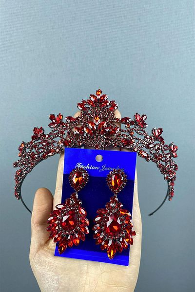 Hayalperest boncuk Melis Bridal Henna Crown și Cercei cu piatră