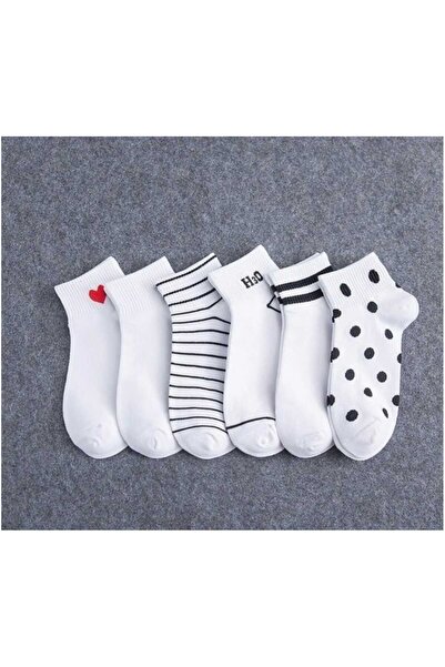 HAYEL 6Çift Yarım Konç Çizgili Çizgisiz Beyaz Tenis  Çorapı Dikişsiz