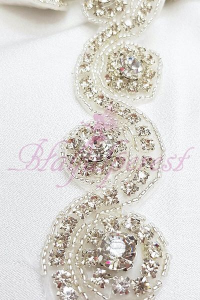 Hayalperest boncuk Silver Narrow Embroidered Crystal Stone Ribbon