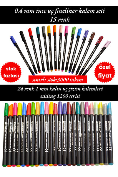 SEYFİKİRTASİYE 24 renk 1 mm kalın uç çizim kalemleri edding 1200 serisi 0.4 m...