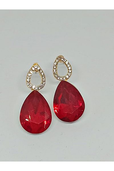 mos&more Red Stone Drop Gold Women Earrings
