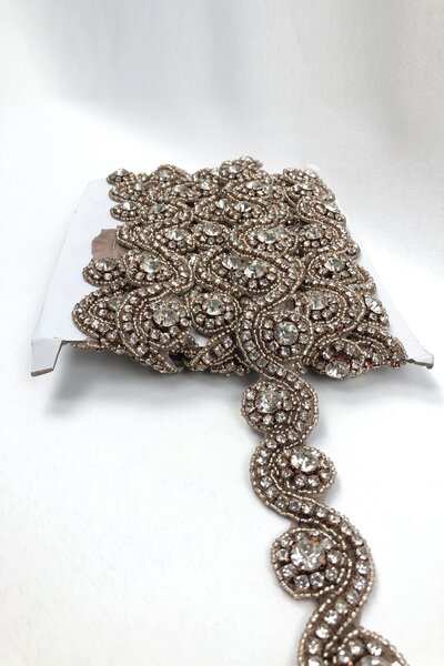 Hayalperest boncuk Bakır Soft Su Yolu Desenli Ütüyle Yapışan Taşlı Şerit