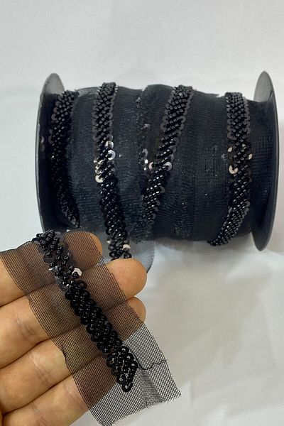 Hayalperest boncuk Sand Bead And Sequin Embroidered Ribbon 1 Mt