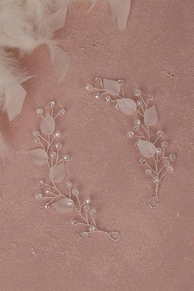 Hayalperest boncuk Stoned Flower Motif Bridal Hair and Turban Accessory 2 Pieces