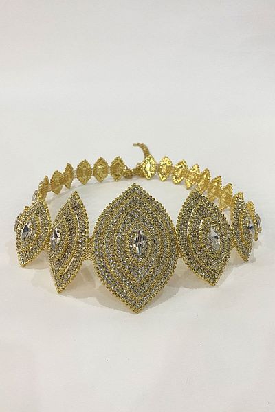 Hayalperest boncuk Rochie de seara de aur cu centura de piatra cu motiv diamant