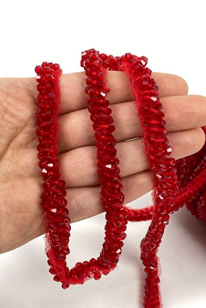 Hayalperest boncuk Kırmızı Kristal Boncuk İşlemeli Şerit
