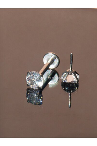 MORNEVA Vidasız Çelik Daire Taşlı Tragus Conch Helix Kıkırdak Kulak Piercingi (1 Adet)