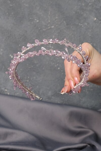 Hayalperest boncuk أرجواني تاليا صف مزدوج مطرز تاج الحناء الزفاف