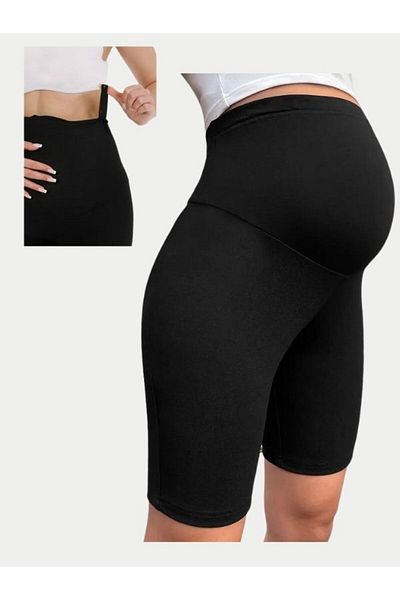 Momslab Pantaloni scurți peste genunchi pentru femei, negri, reglați în talie, care îmbunătățesc și întăresc, jambiere de maternitate