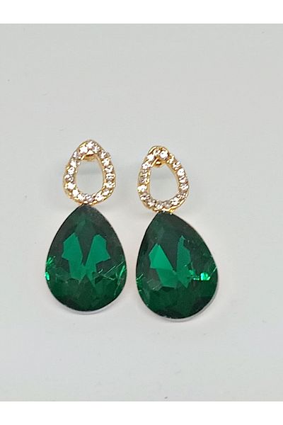mos&more Green Stone Drop Gold Women Earrings
