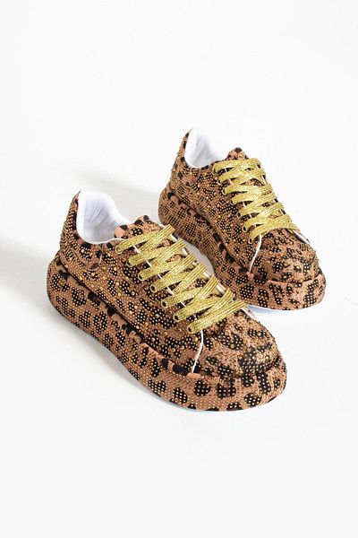 diclepolat Pantofi sport de damă cu model de piatră maro și leopard - talpă groasă