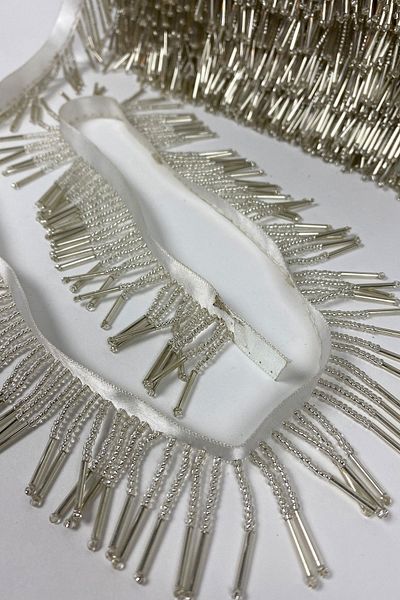 Hayalperest boncuk Silver and Sand Detailed Fringe Strip
