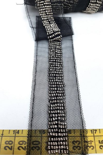 Hayalperest boncuk Anthracite Smoked Bead Embroidered Strip