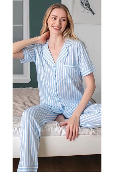 STİL E DİVERSO Set pijama pentru femei Alissa 6257 cu dungi albastre