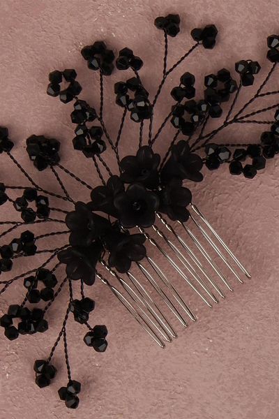 Hayalperest boncuk Bridal Hair Accessory - Black Flower Beaded Comb Barrette