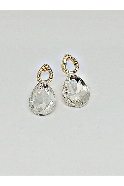mos&more White Stone Drop Gold Women's Earrings
