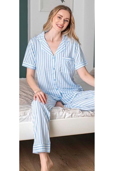 STİL E DİVERSO Set pijama pentru femei Alissa 6257 cu dungi albastre