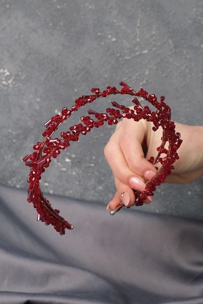 Hayalperest boncuk Coroană de mireasă cu mărgele Talya Burgundy