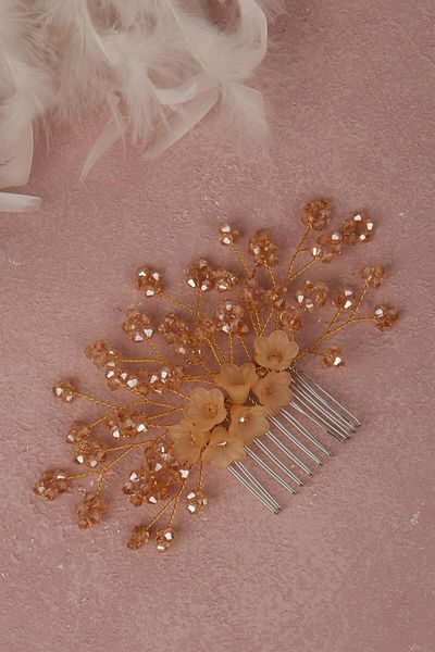 Hayalperest boncuk Bridal Hair Accessory - Flower Beaded Comb Barrette