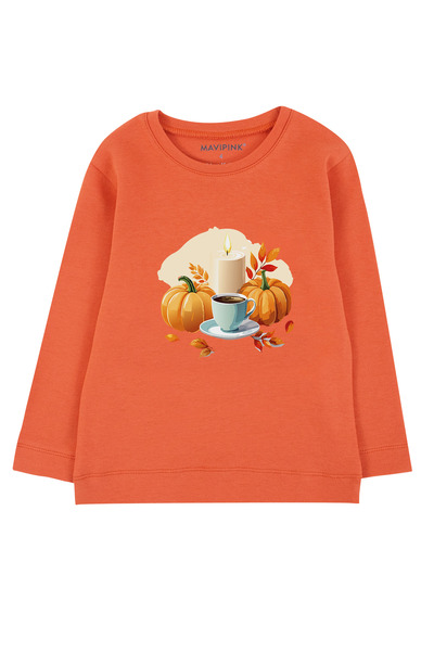 Mavipink Devojčice, 100% pamučna majica dugih rukava u boji bundeve i narandže