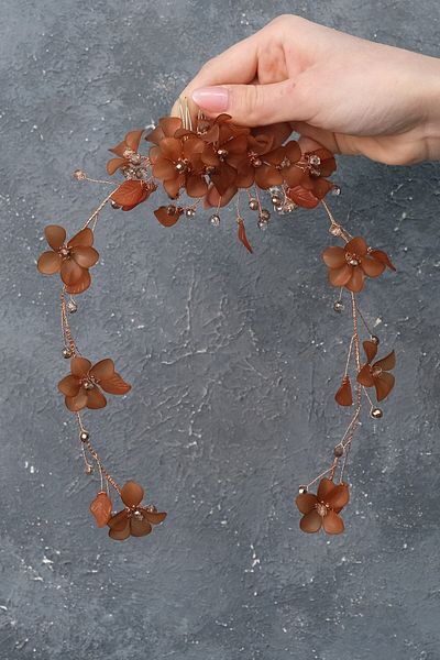 Hayalperest boncuk Καφέ Mila Flower Branch Motif Νυφική ​​Κορώνα Χέννας