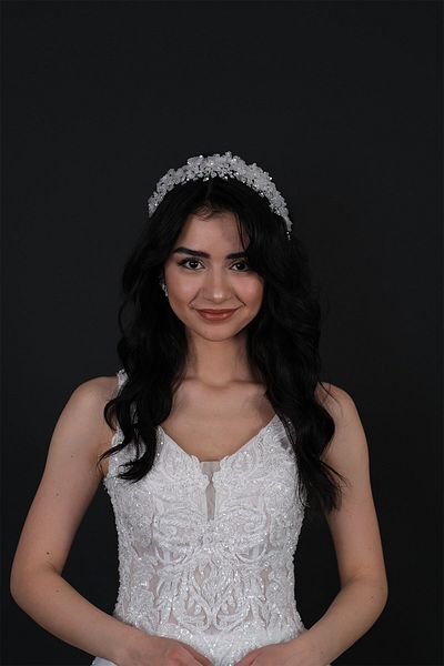Hayalperest boncuk Nida Flower Enameled Bridal Crown Hair and Turban Accessory
