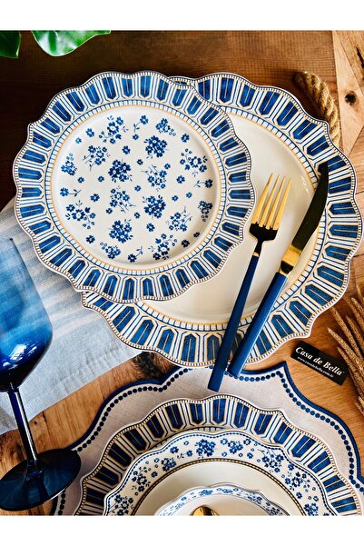 CASA DE BELLA Cali 48 Parça 12 Kişilik Gold Şeritli Bone China Yemek Takımı