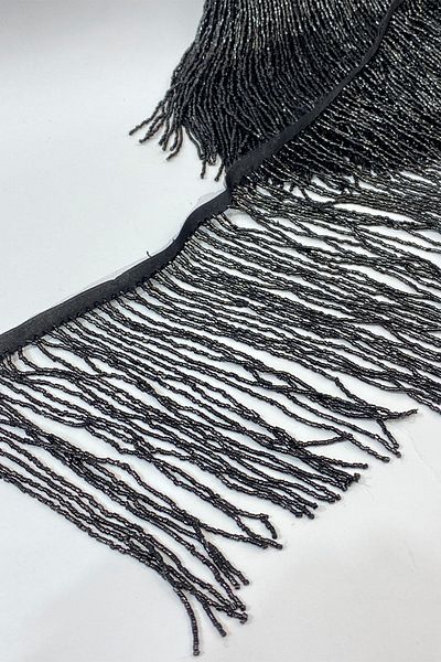 Hayalperest boncuk 15 cm Wide Black Beaded Fringe Tassel