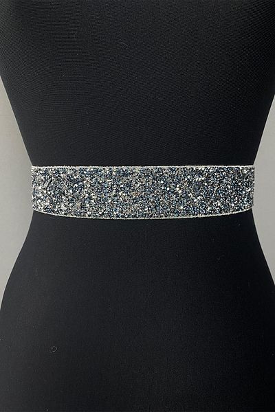 Hayalperest boncuk Navy Blue Stoned Bead Embroidered Evening Dress - Waist Belt