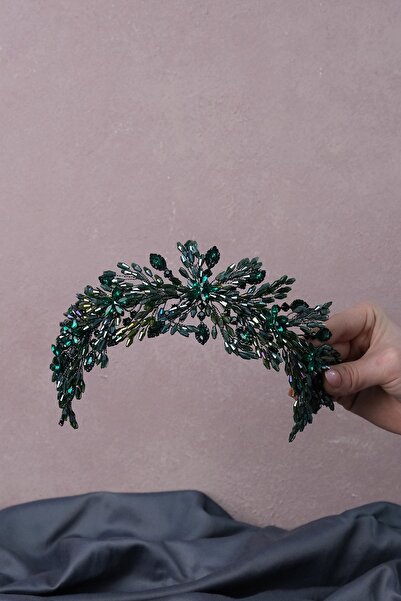 Limelia Зелена кристална лента за коса Arden и сватбена корона от къна