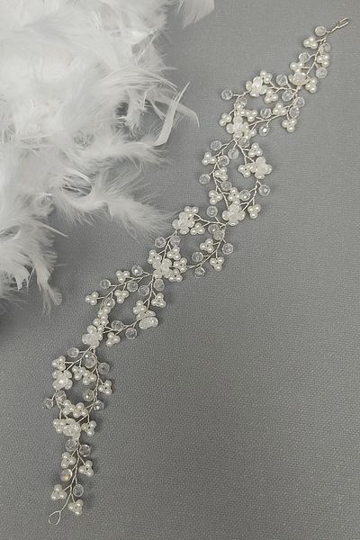 Hayalperest boncuk White Crystal Flower Motif Hair Accessory