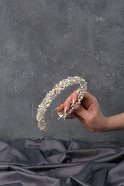 Hayalperest boncuk Dense Pearl Crystal Beaded Bridal Crown