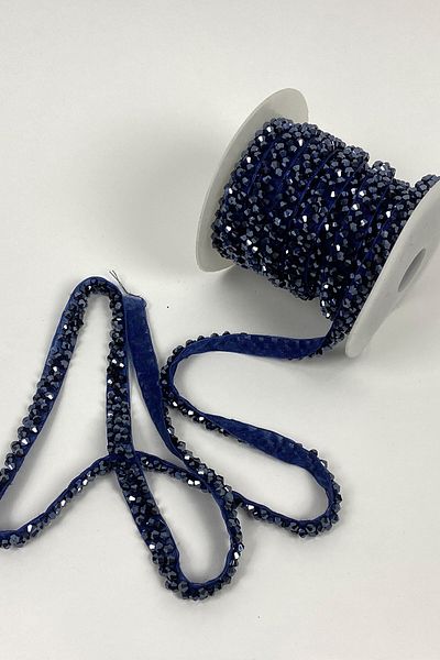 Hayalperest boncuk Navy Blue Crystal Bead Detailed Ribbon