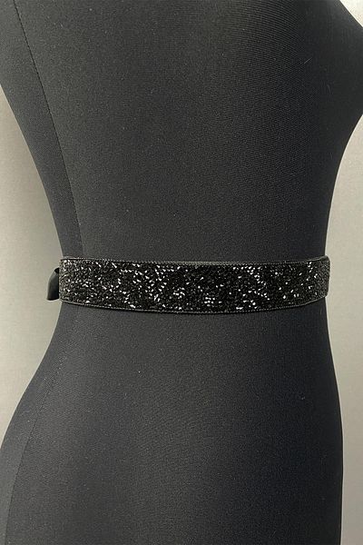 Hayalperest boncuk Rochie de seara cu lant brodat cu margele negre cu strasuri Rochie centura in talie
